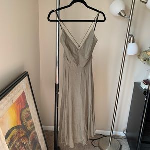 Lulu*s Olive Green V Neck Corset Back Midi Dress